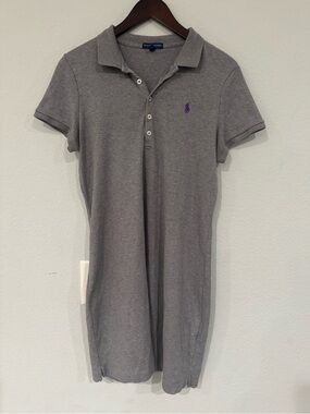 Vintage Ralph Lauren Womens Polo Dress Dark Gray Purple Pony Size Large